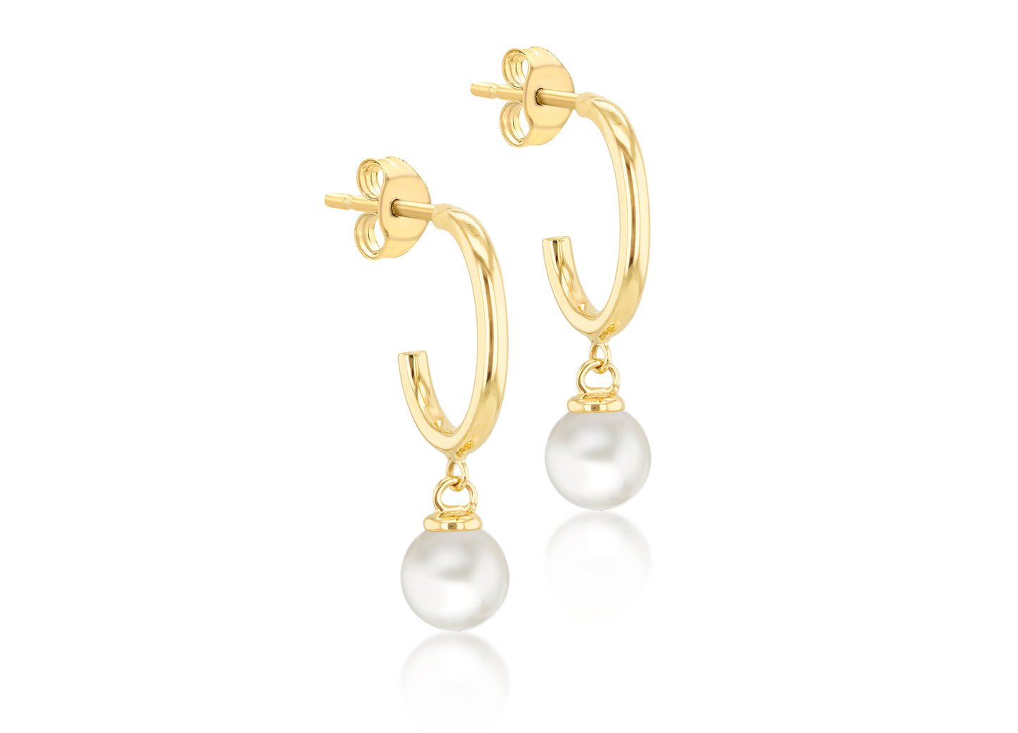 Gold and Pearl Drop Semi Hoop Earrings for Her