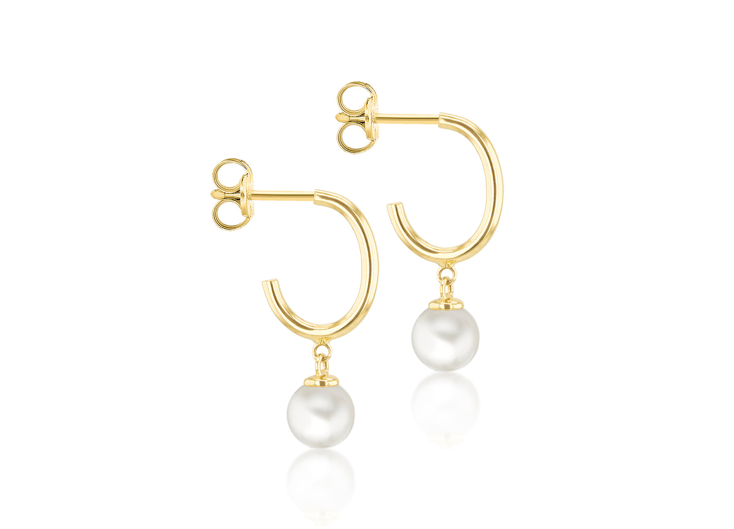 Gold and Pearl Drop Semi Hoop Earrings for Her