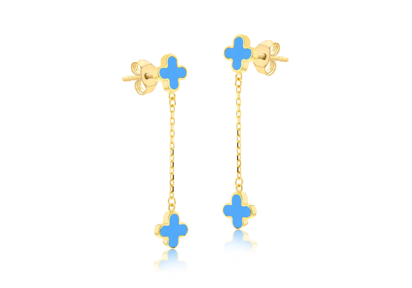 Turquoise Leaf Motif Gold Drop Earrings for Her