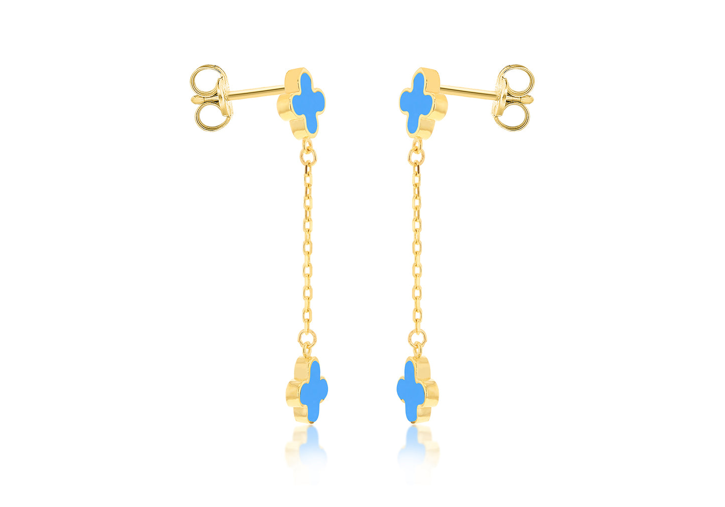 Turquoise Leaf Motif Gold Drop Earrings for Her