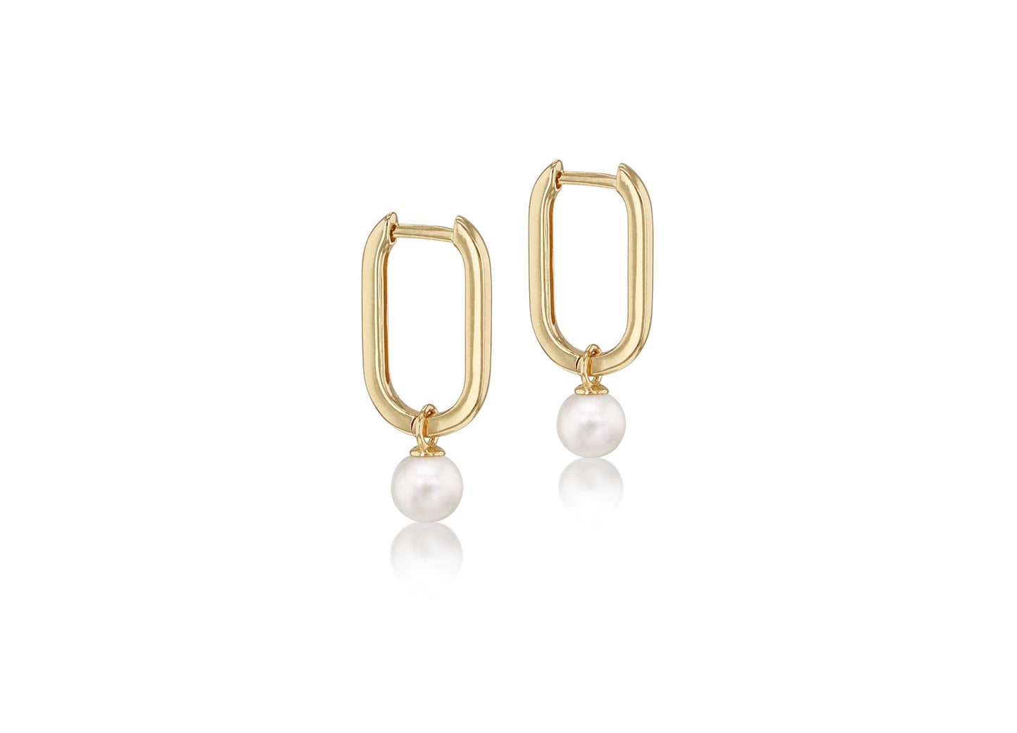Gold and Pearl Drop Ovate Hoop Huggies Earrings for Her