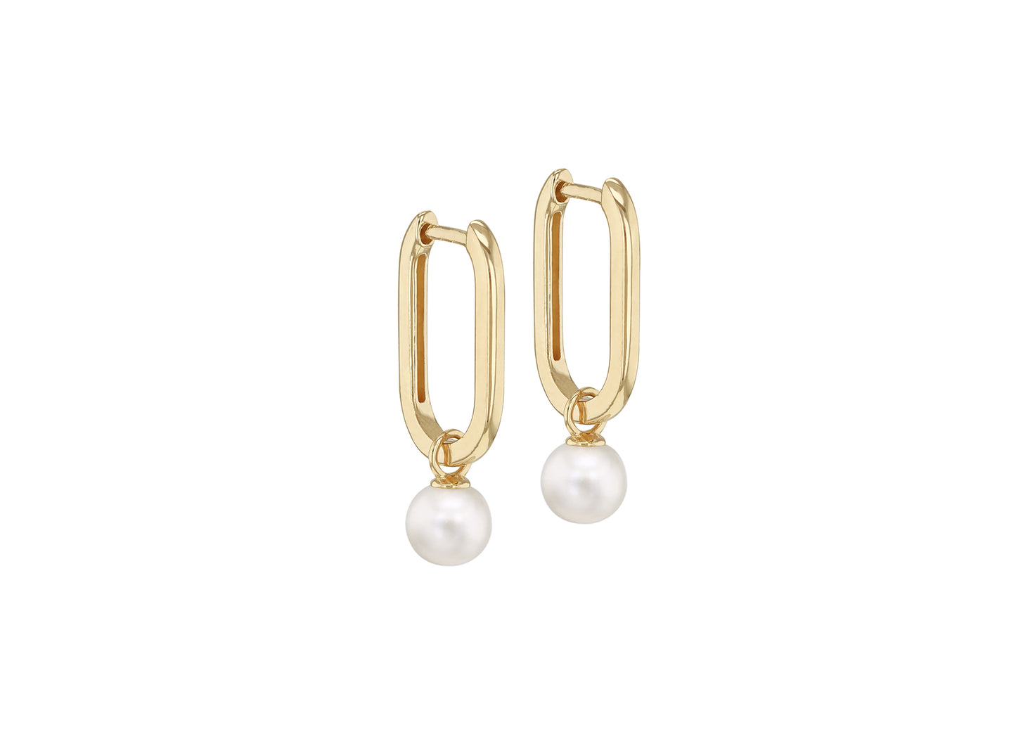 Gold and Pearl Drop Ovate Hoop Huggies Earrings for Her