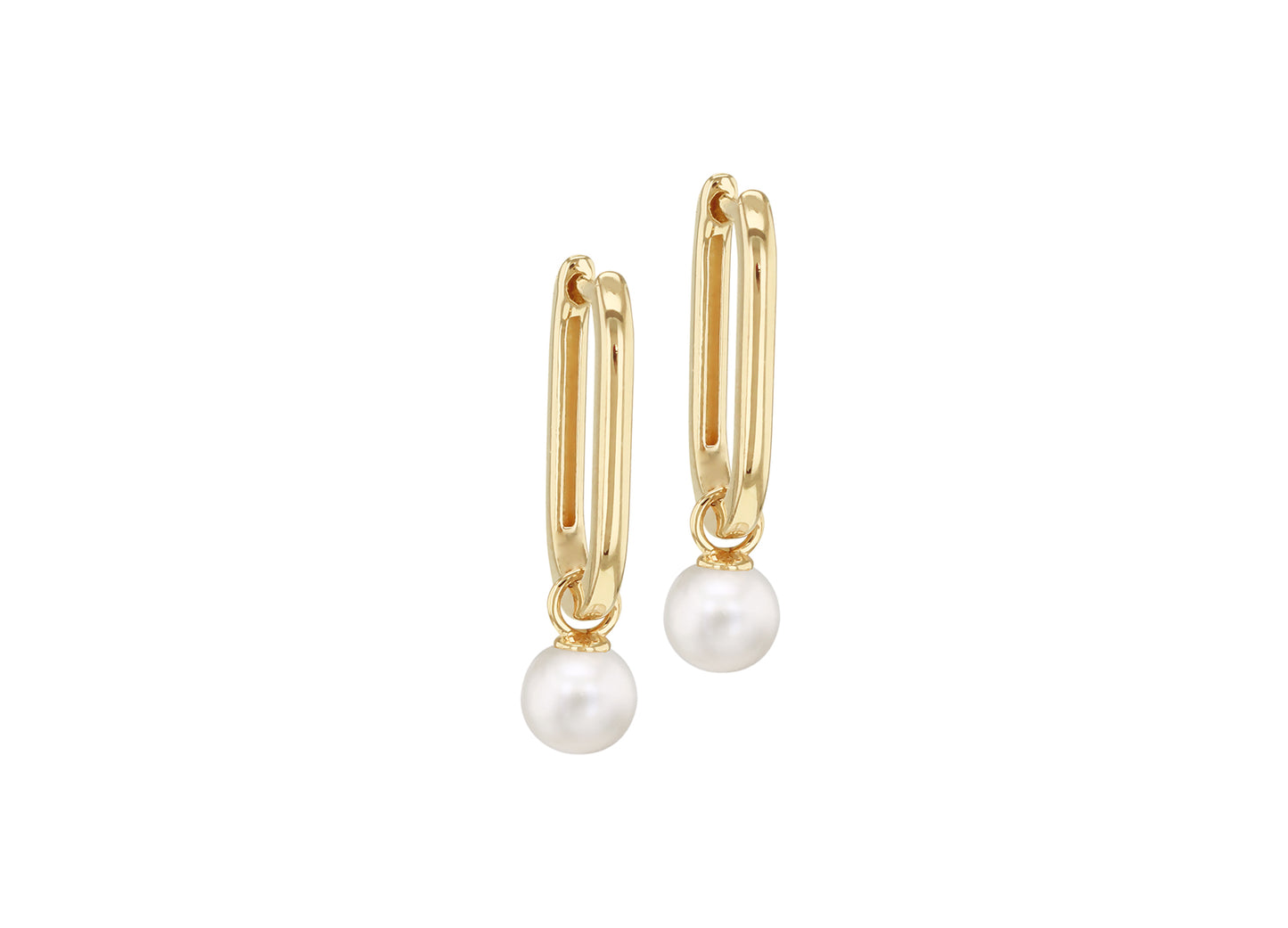 Gold and Pearl Drop Ovate Hoop Huggies Earrings for Her