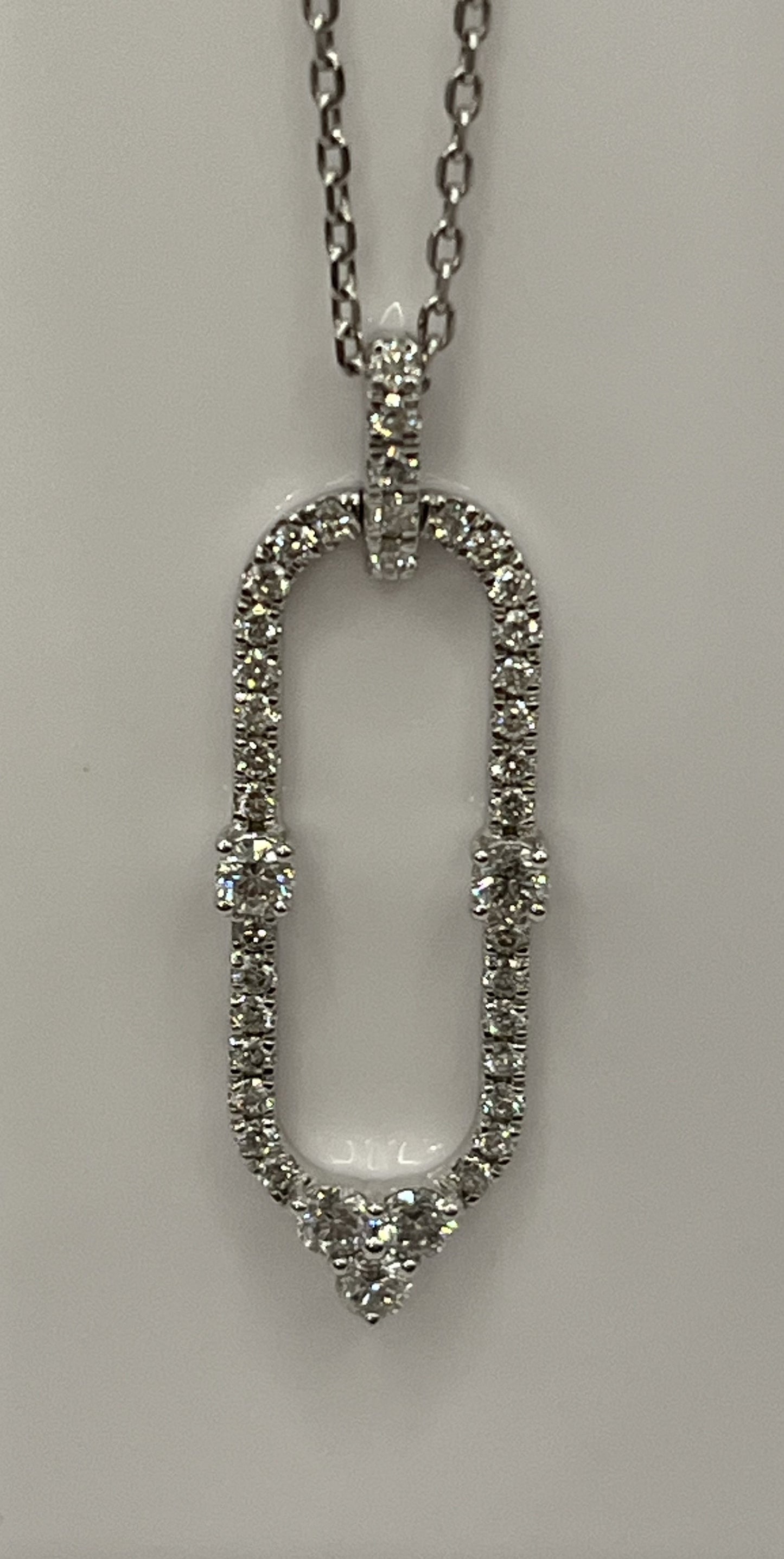 Elongated Oval Diamond Pave Pendant Necklace