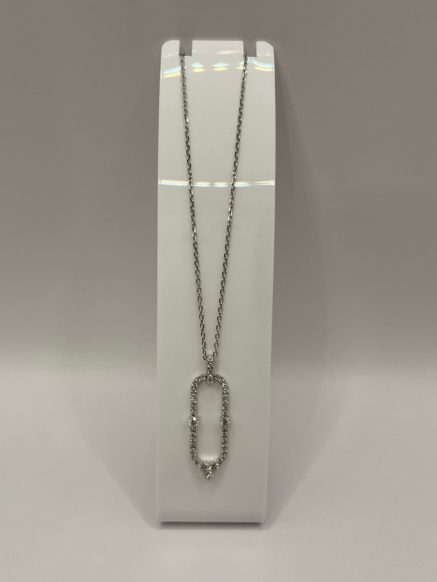 Elongated Oval Diamond Pave Pendant Necklace