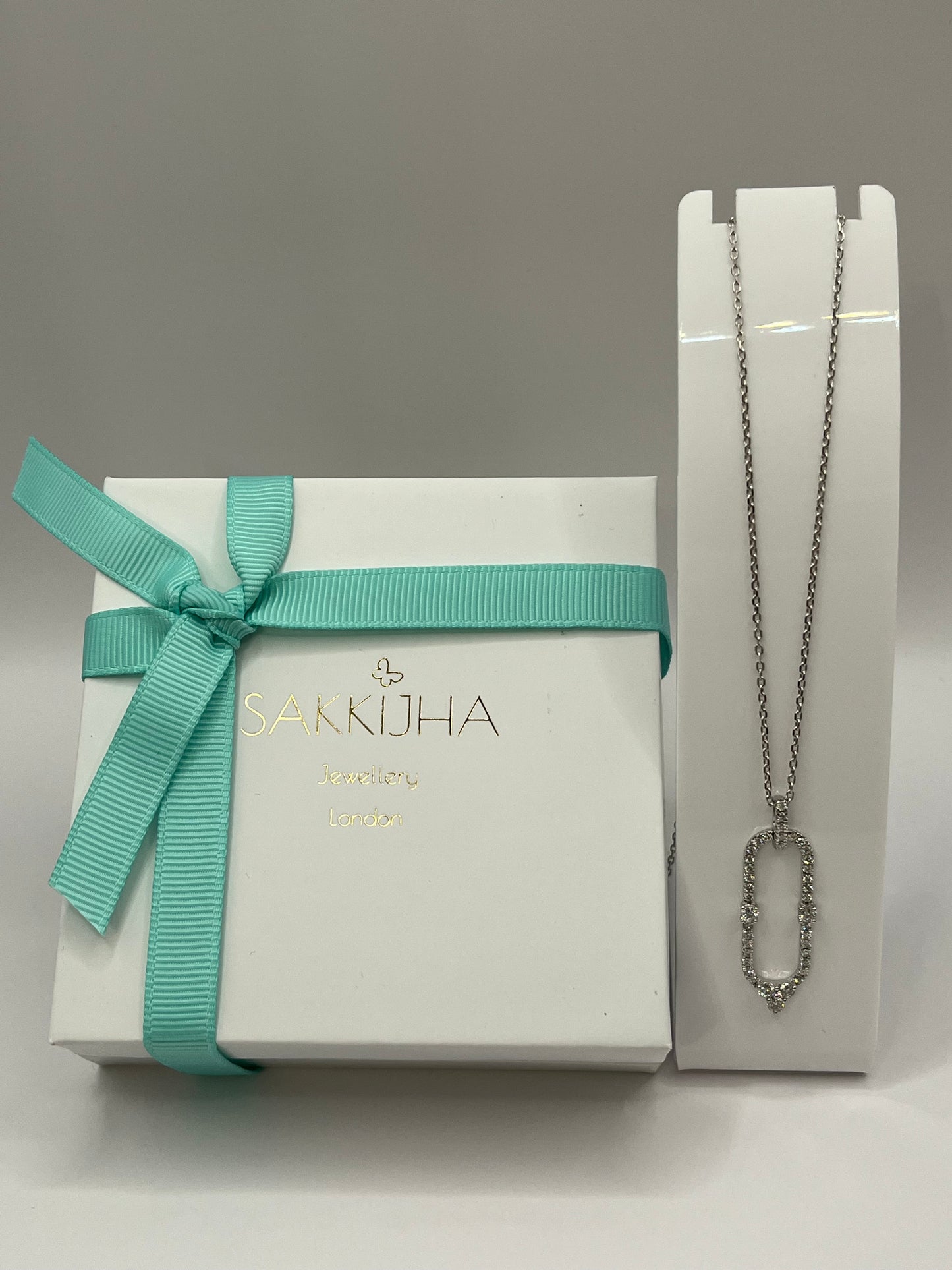Elongated Oval Diamond Pave Pendant Necklace
