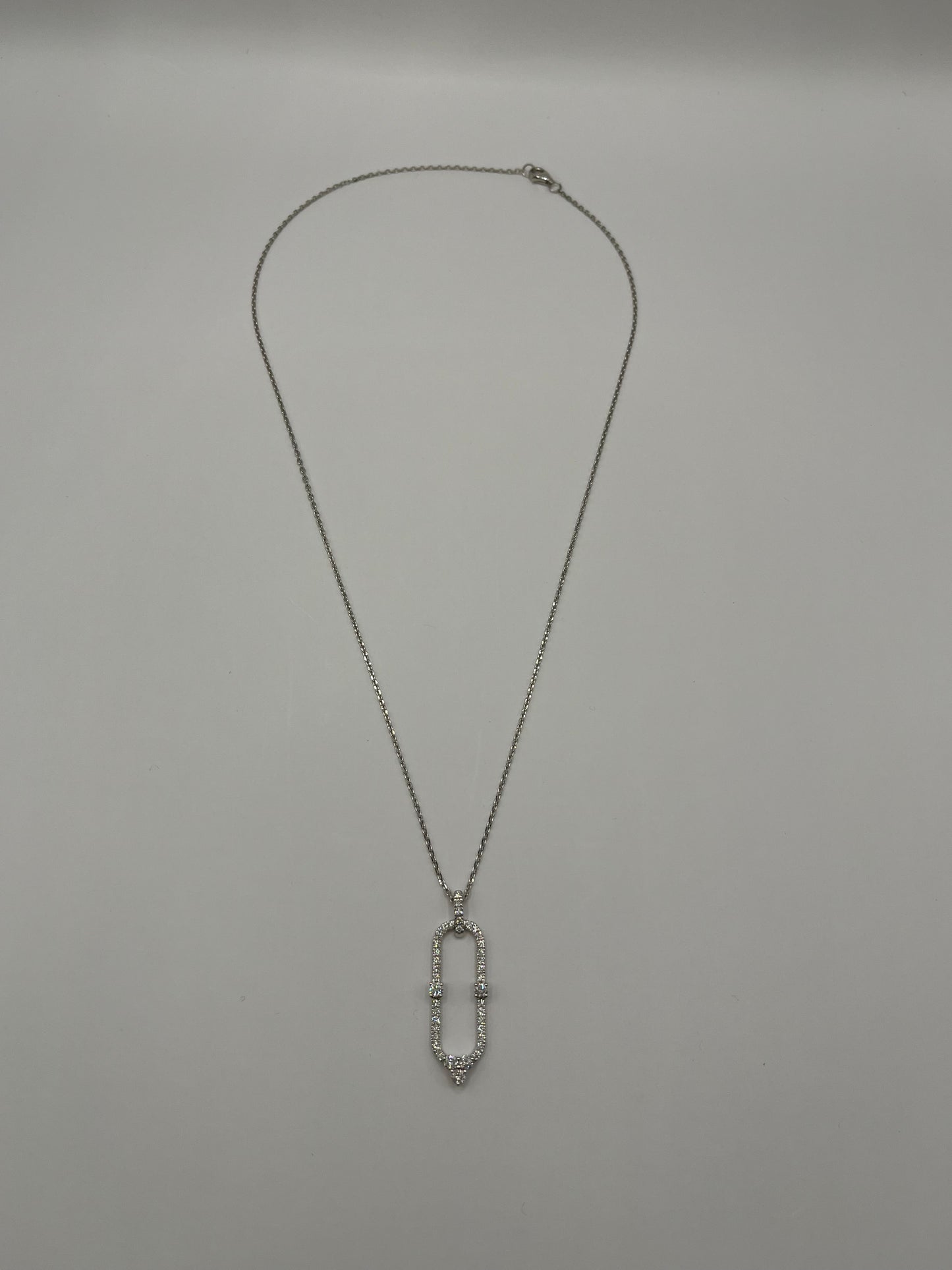 Elongated Oval Diamond Pave Pendant Necklace