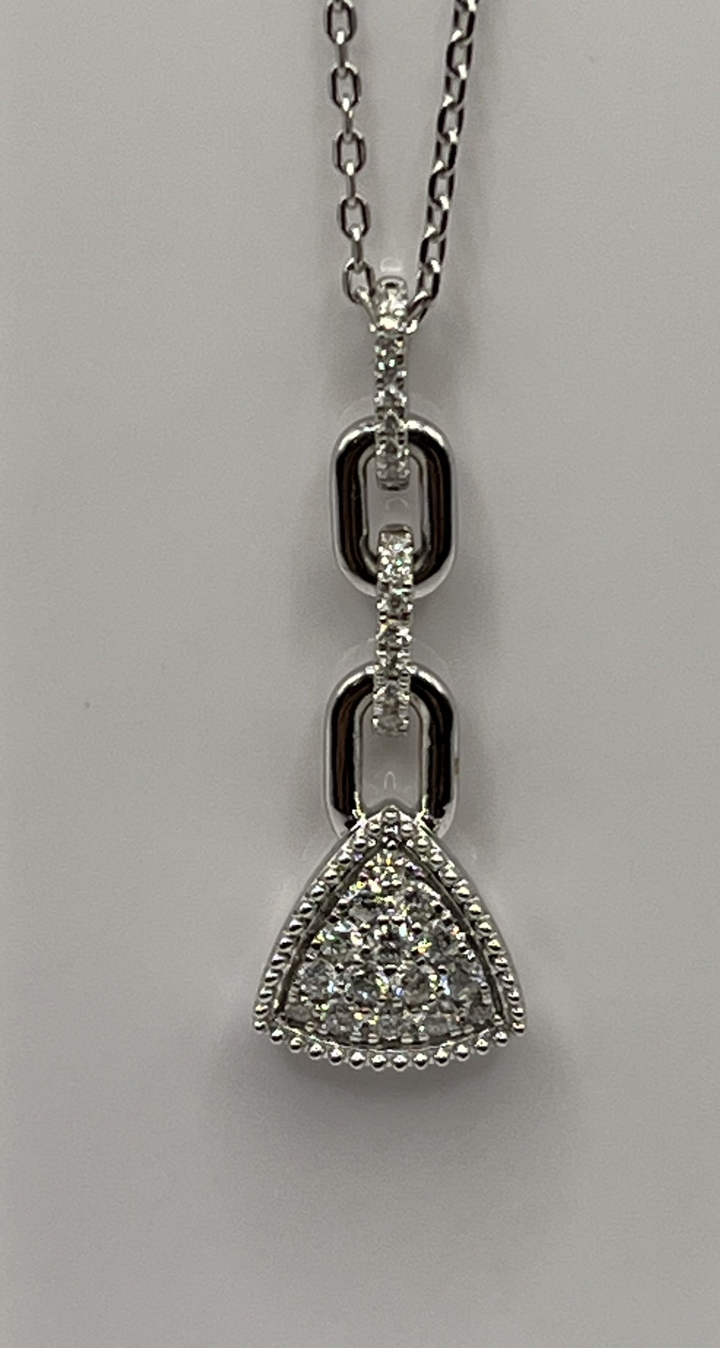 Triangle Shape Diamond Pave & Link Chain Pendant Necklace