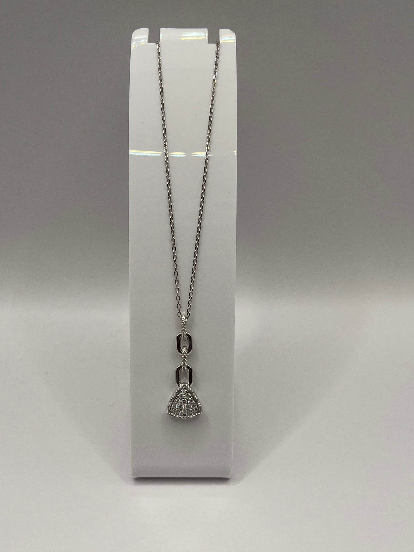 Triangle Shape Diamond Pave & Link Chain Pendant Necklace