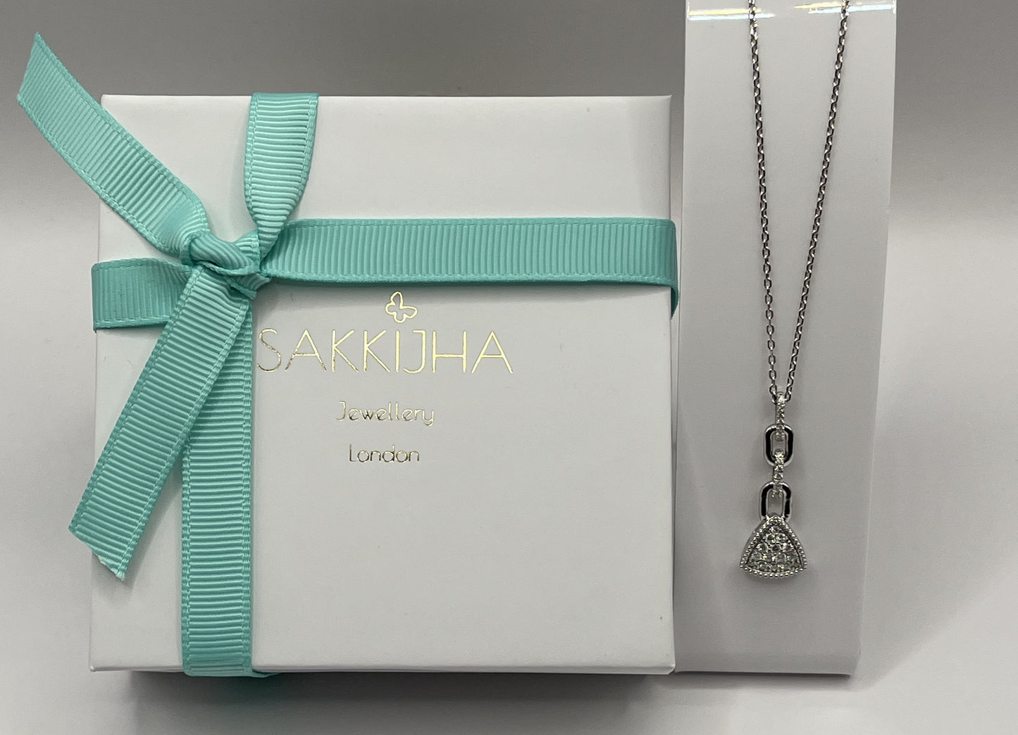 Triangle Shape Diamond Pave & Link Chain Pendant Necklace