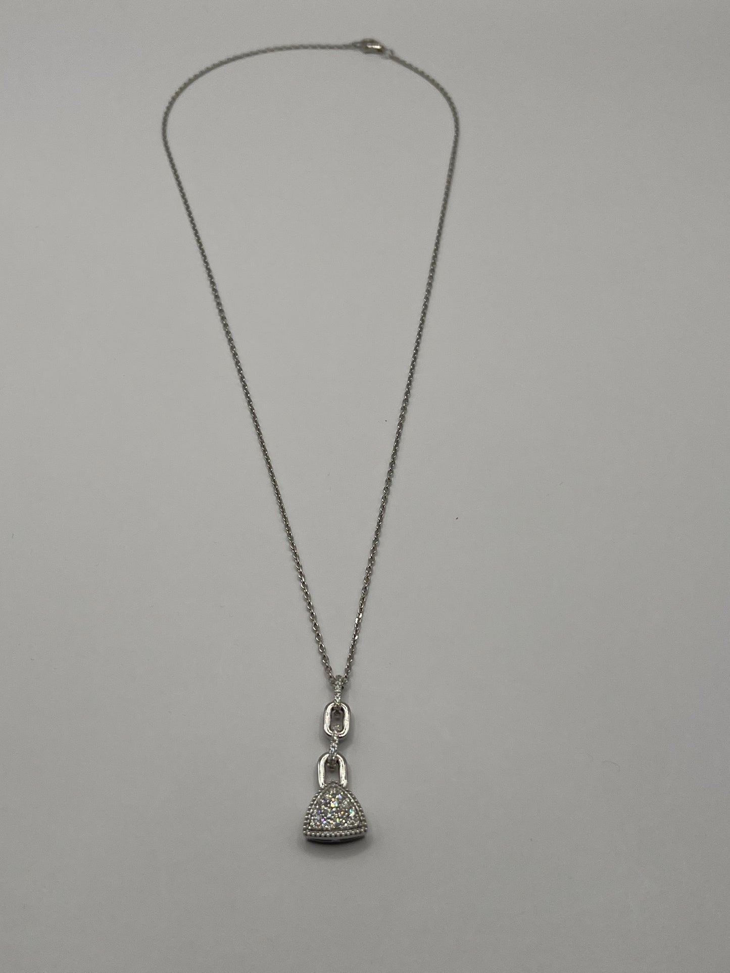 Triangle Shape Diamond Pave & Link Chain Pendant Necklace
