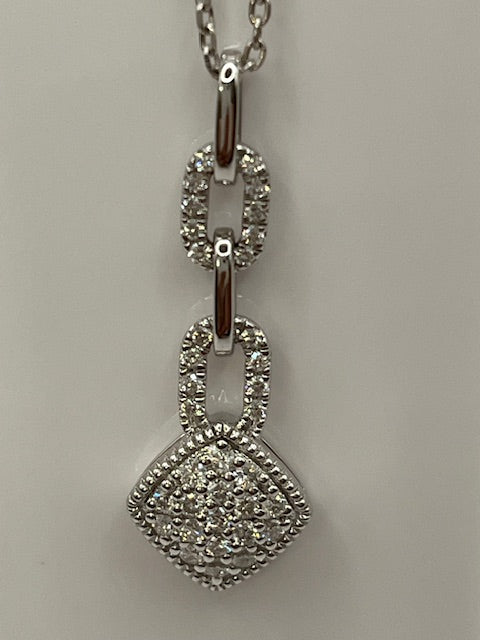 White Gold & Diamond Pave and Link Chain Pendant Necklace for Her