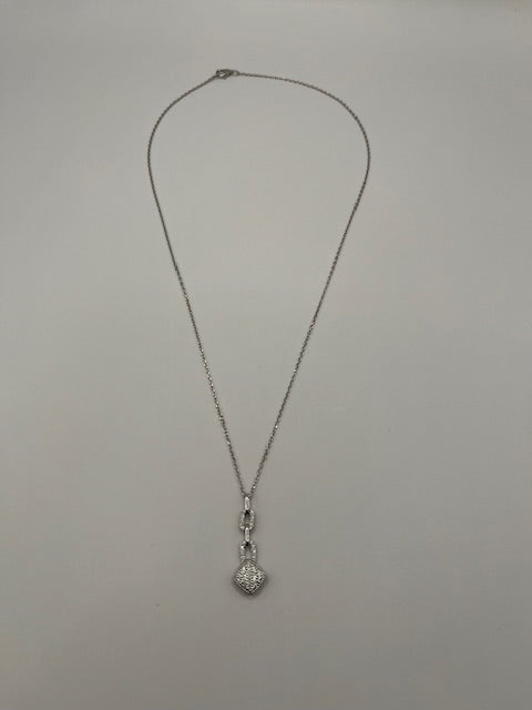 White Gold & Diamond Pave and Link Chain Pendant Necklace for Her