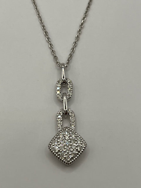 White Gold & Diamond Pave and Link Chain Pendant Necklace for Her