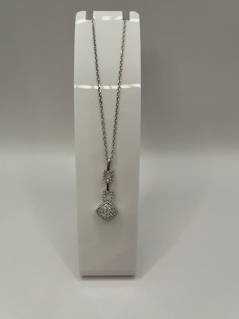 White Gold & Diamond Pave and Link Chain Pendant Necklace for Her