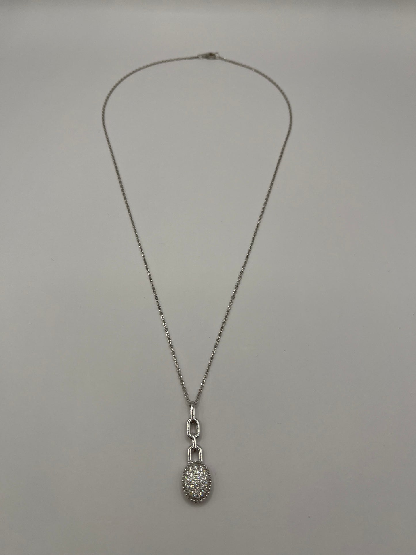 Oval Pave Diamond Link Pendant Necklace