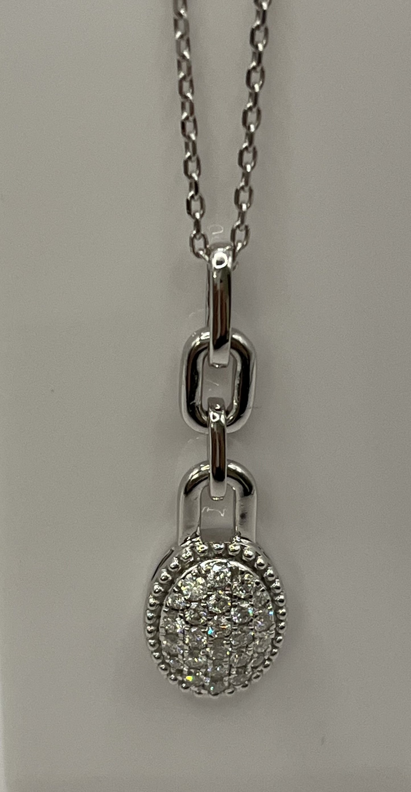 Oval Pave Diamond Link Pendant Necklace