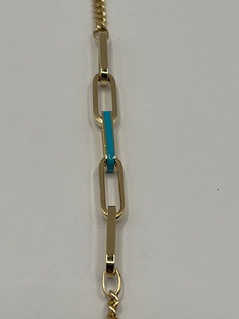 Enamelled Gold Paperclip Link Chain Bracelet for Her