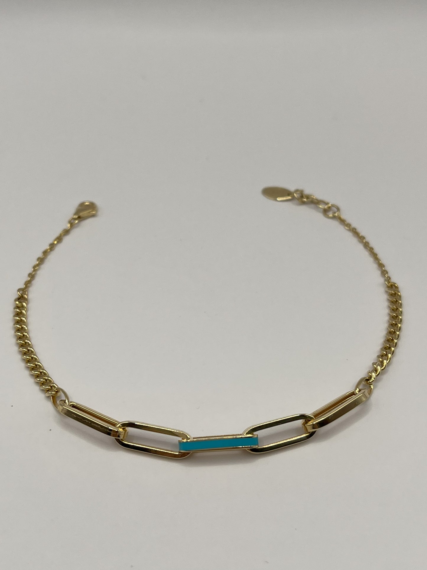 Enamelled Gold Paperclip Link Chain Bracelet for Her