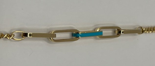 Enamelled Gold Paperclip Link Chain Bracelet for Her