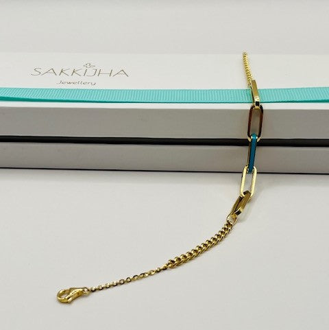 Enamelled Gold Paperclip Link Chain Bracelet for Her