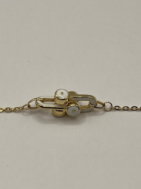 White Enamel Gold Elongated Link Chain Bracelet for Her