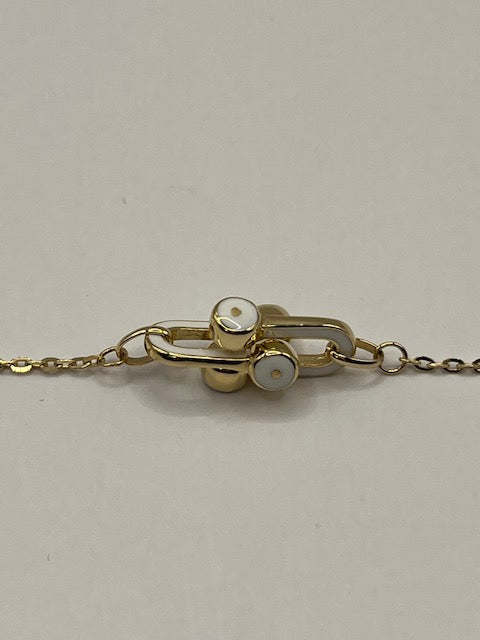 White Enamel Gold Elongated Link Chain Bracelet for Her