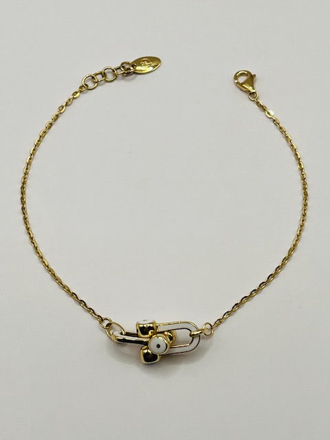 White Enamel Gold Elongated Link Chain Bracelet for Her