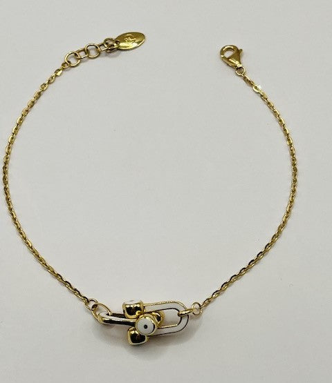 White Enamel Gold Elongated Link Chain Bracelet for Her