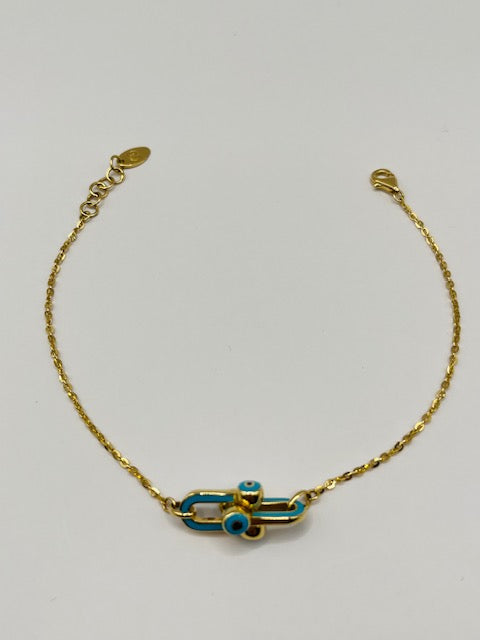 Blue Enamel Gold Elongated Link Chain Bracelet for Her