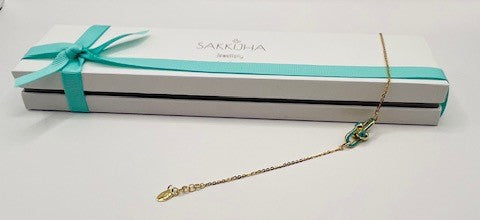 Blue Enamel Gold Elongated Link Chain Bracelet for Her
