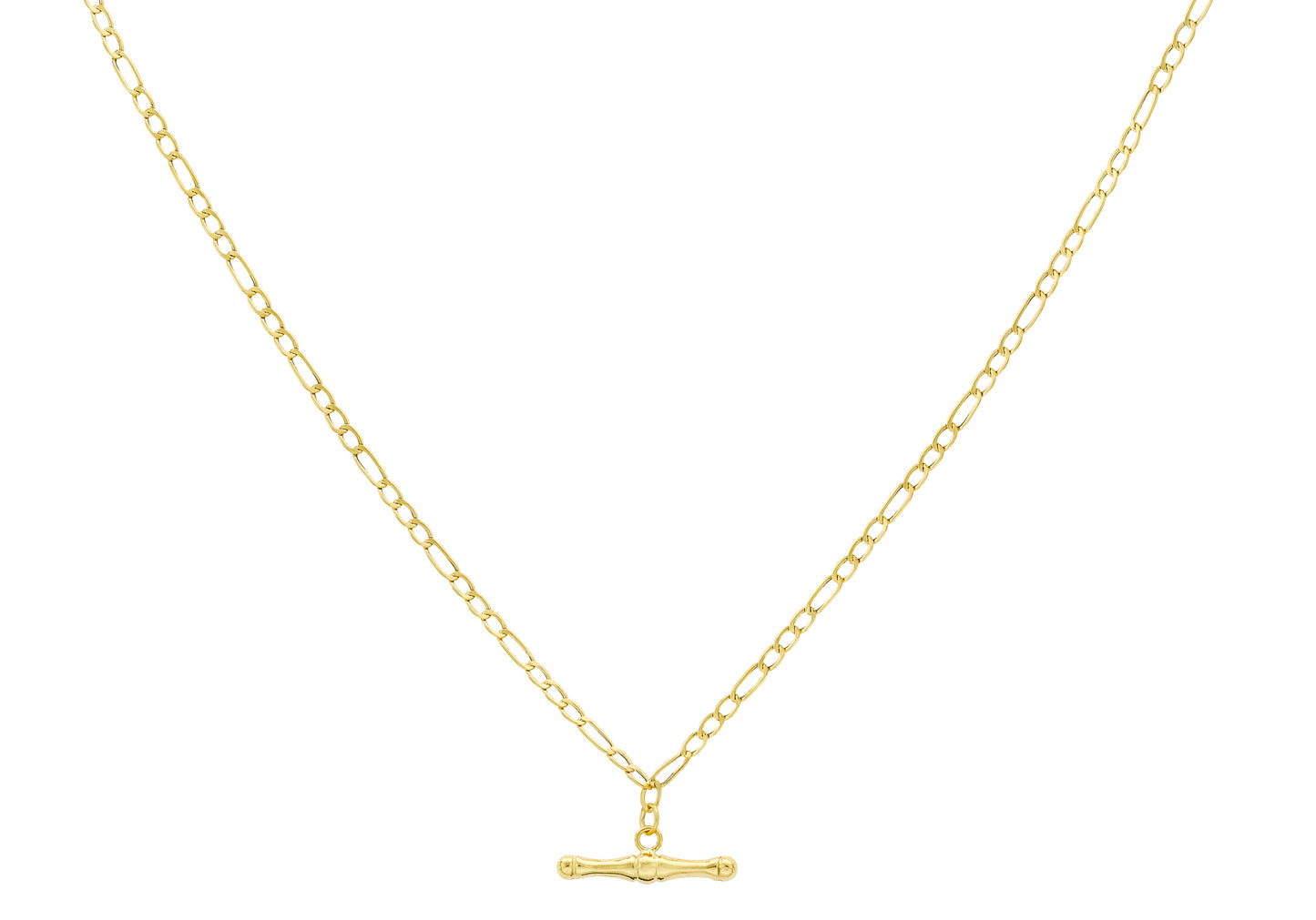 Yellow Gold Figaro Chain T-bar Necklace for Her