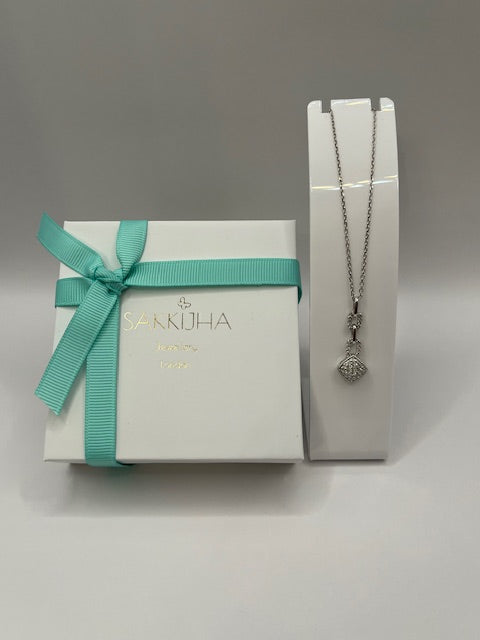 White Gold & Diamond Pave and Link Chain Pendant Necklace for Her